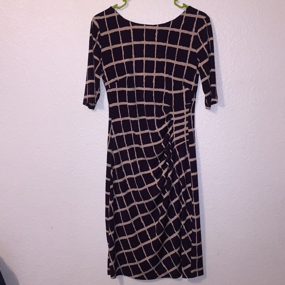 Deep purple and tan midi dress
